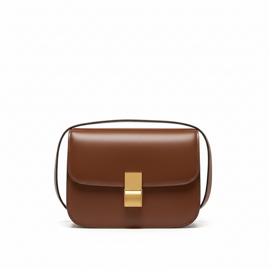 Sac structuré en cuir véritable avec fermoir doré