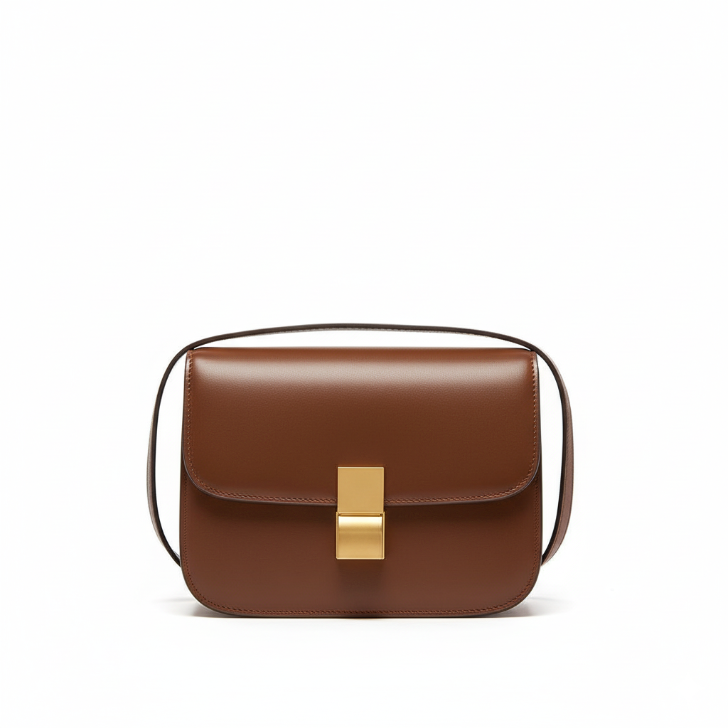 Sac structuré en cuir véritable avec fermoir doré