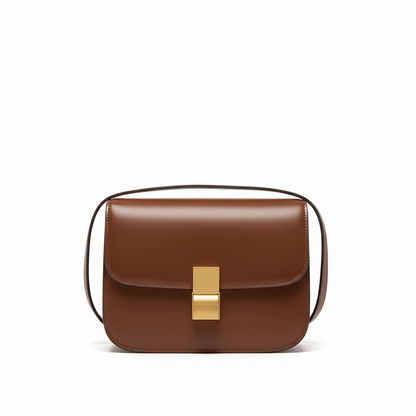 Sac structuré en cuir véritable avec fermoir doré