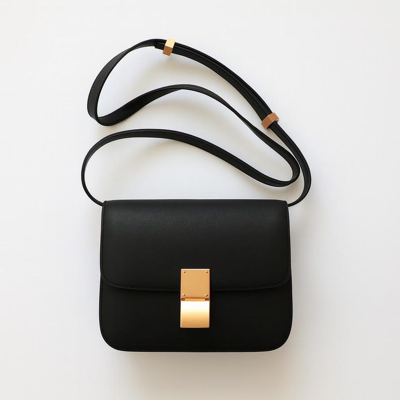 Sac structuré en cuir véritable avec fermoir doré