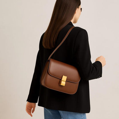 Sac structuré en cuir véritable avec fermoir doré